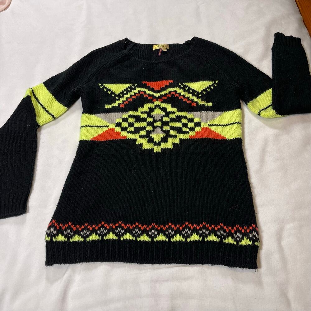 Princess Vera Wang Vintage Y2K Black Neon Knit Sweater Women’s Small Halloween